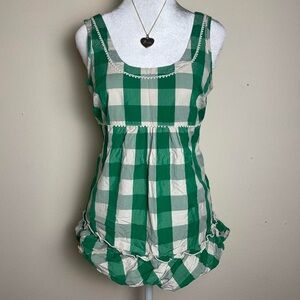 Vintage Juicy Couture Green and White Checkered Women's Top